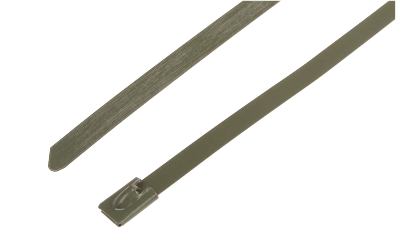 RS PRO Cable Tie, Roller Ball, 200mm x 7.9 mm, Green Polyester Coated Stainless Steel, Pk-100