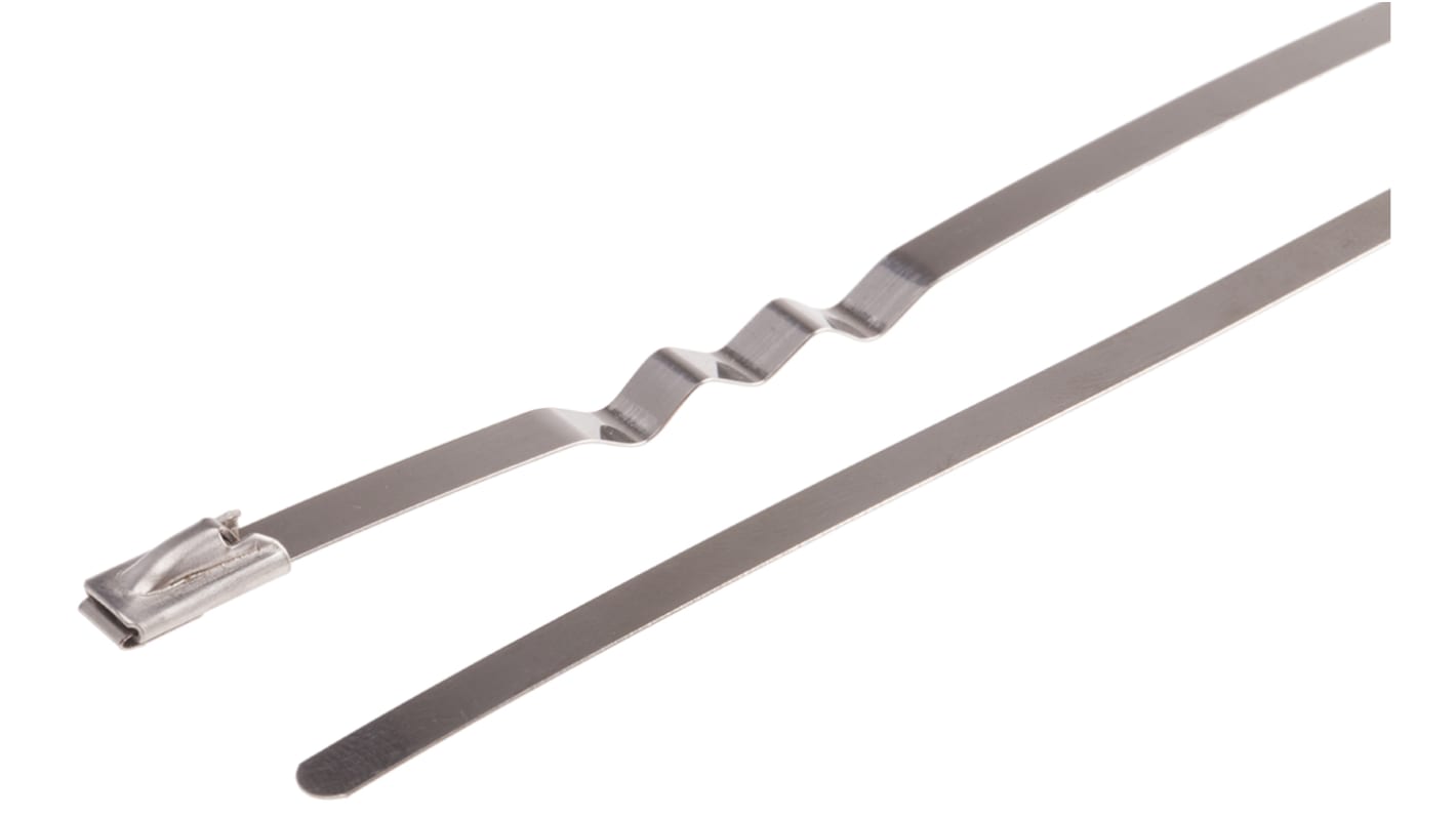 RS PRO Cable Tie, Zig Zag, 200mm x 4.6 mm, Metallic 316 Stainless Steel, Pk-100