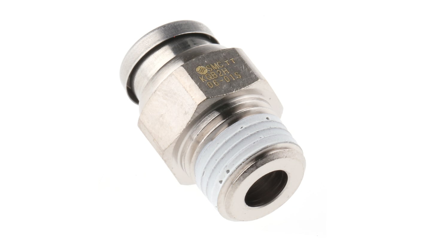 SMC KQB2 Series Straight Threaded Adaptor, R 1/8 Male to Push In 6 mm, Threaded-to-Tube Connection Style