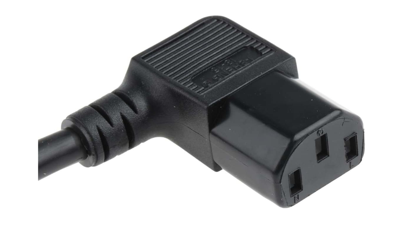 RS PRO Konfektioniertes Stromkabel, A IEC C13 / Buchse abgewinkelt, B offenes Ende, 10 A, 2m Schwarz,  250 V