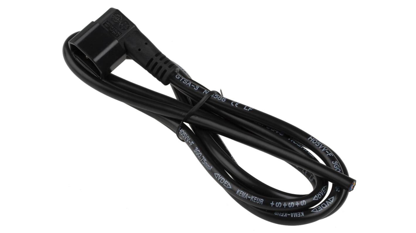 RS PRO Konfektioniertes Stromkabel, A IEC C14 / Stecker, B offenes Ende, 10 A, 2m Schwarz