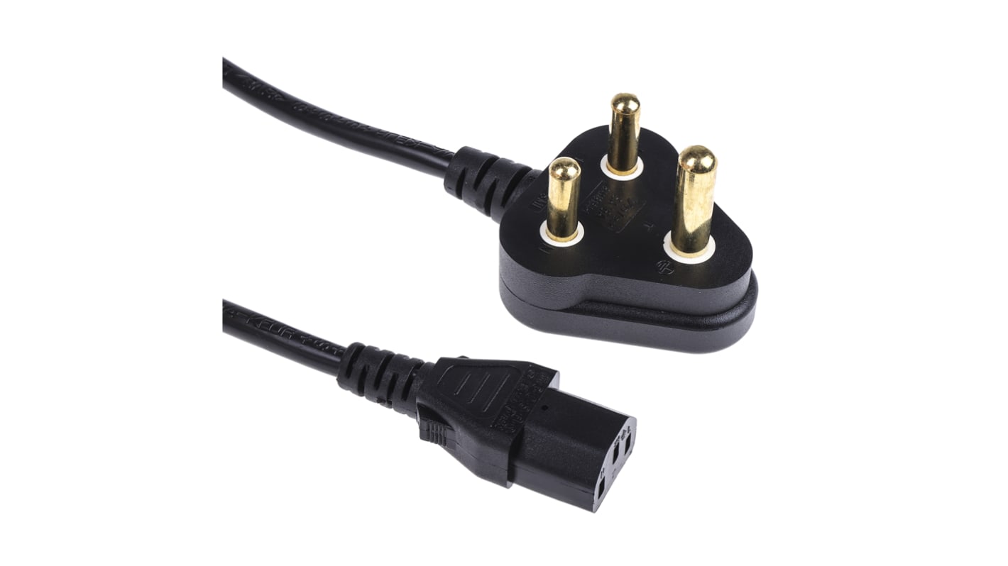 RS PRO Konfektioniertes Stromkabel, A IEC C13 / Buchse, B Südafrikanischer Stecker Typ M / Stecker, 10 A, 2m Schwarz,