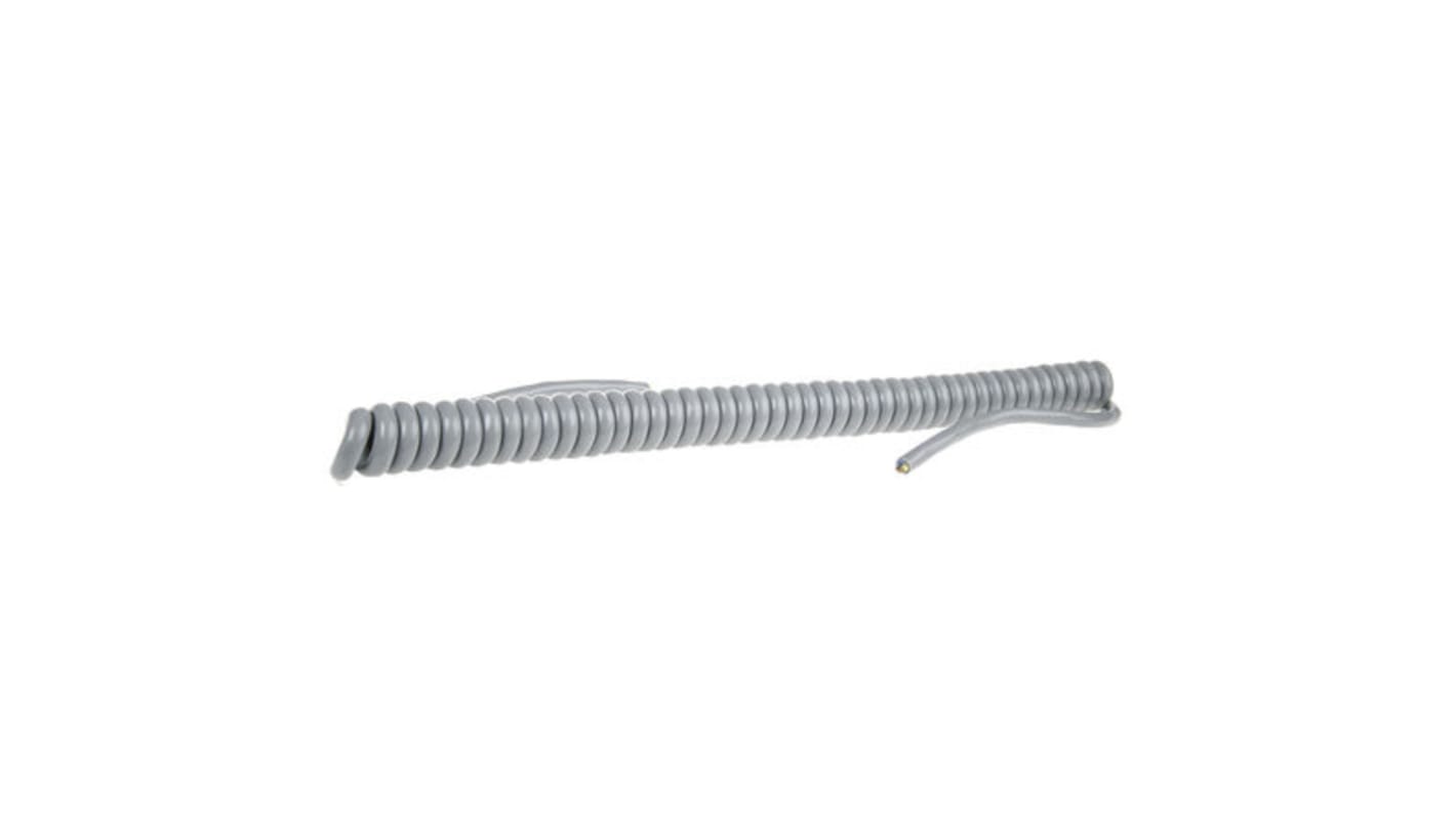 RS PRO Coiled 1 mm² 3 Core Power Cable, H05VVH8-F, Grey PVC, 1m