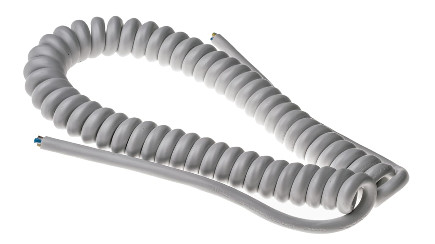 RS PRO, Coiled, 1m 3 Core, White PVC Power Cable +70°C