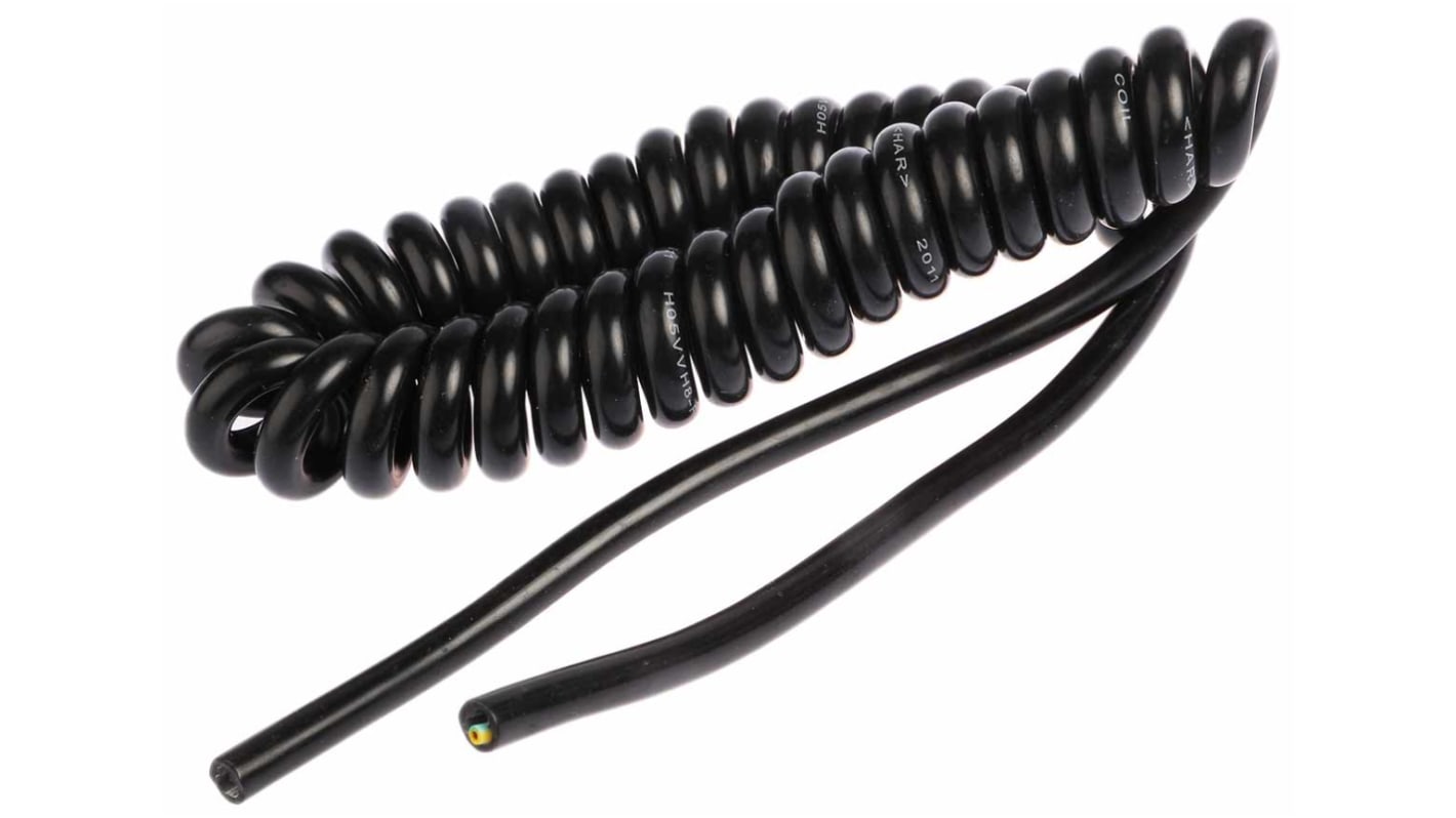 RS PRO 3 Core, 0.75 mm², Black PVC Sheath, 1m, Coiled, 6 A, 300 V