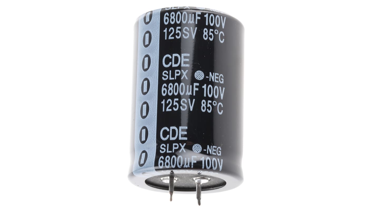 Condensador electrolítico Cornell-Dubilier serie SLPX, 6800μF, ±20%, 100V dc, de encaje a presión, 35 (Dia.) x 50mm,