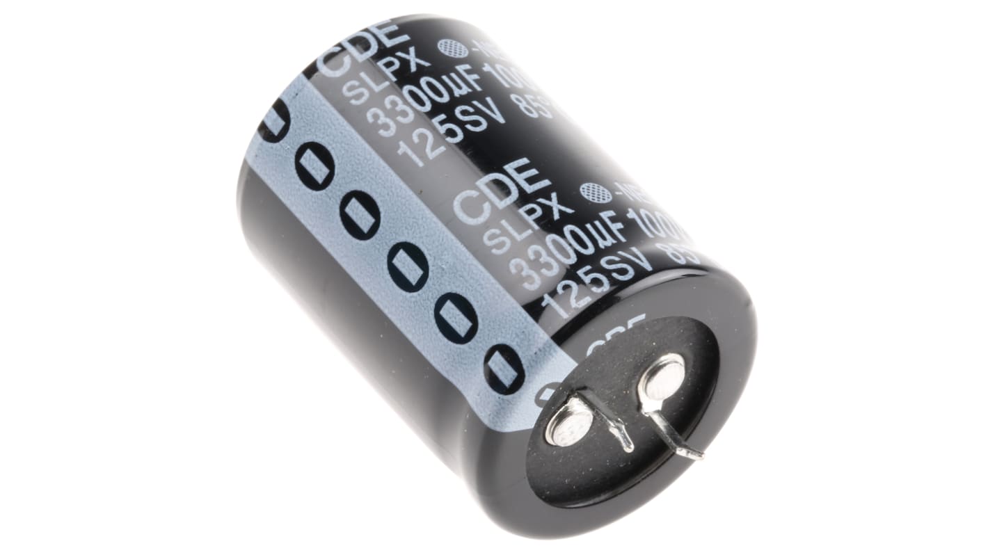 Cornell-Dubilier SLPX Snap-In Aluminium-Elektrolyt Kondensator 3300μF ±20% / 100V dc, Ø 30mm x 40mm, +85°C