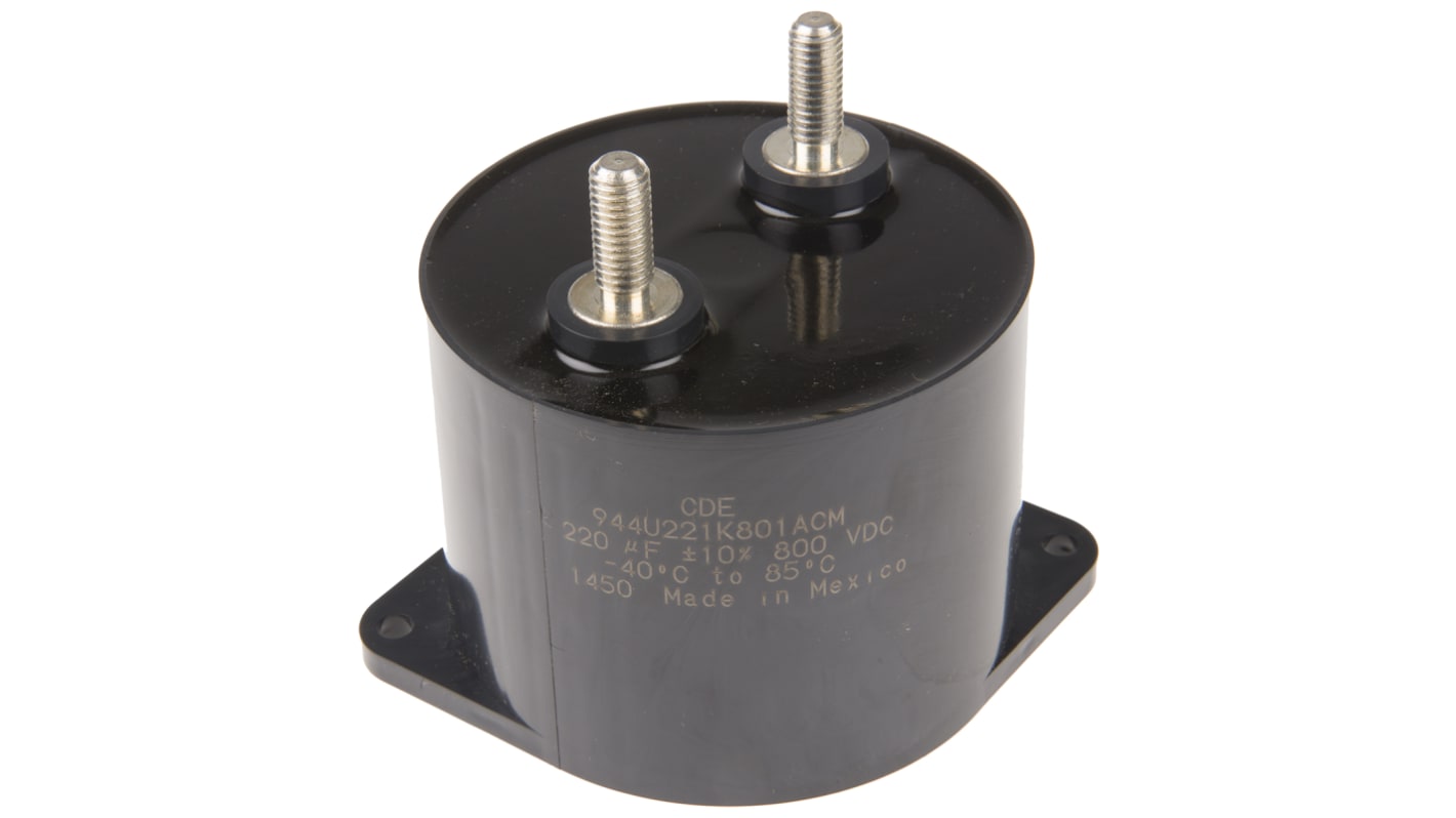 Cornell-Dubilier 944U Polypropylene Film Capacitor, 800V dc, ±10%, 220μF, Stud Mount