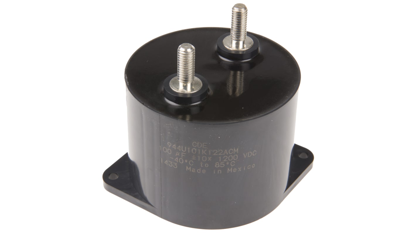 Cornell-Dubilier 944U Polypropylene Film Capacitor, 1.2kV dc, ±10%, 100μF, Stud Mount