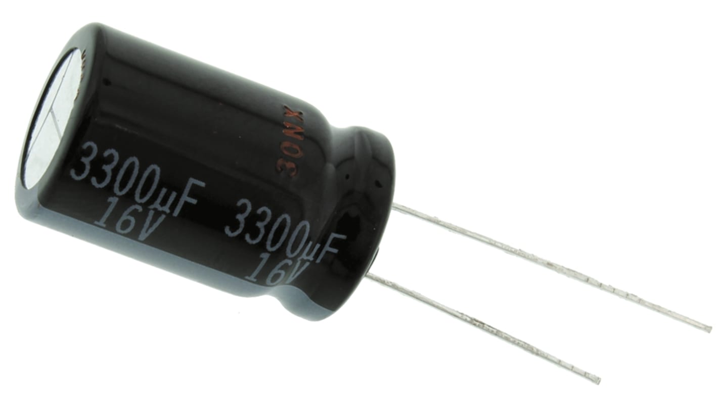 Panasonic 直插铝电解电容, 3300μF, 16V 直流, 12.5 (Dia.) x 20mm, 最高+105°C, HD RADIAL系列
