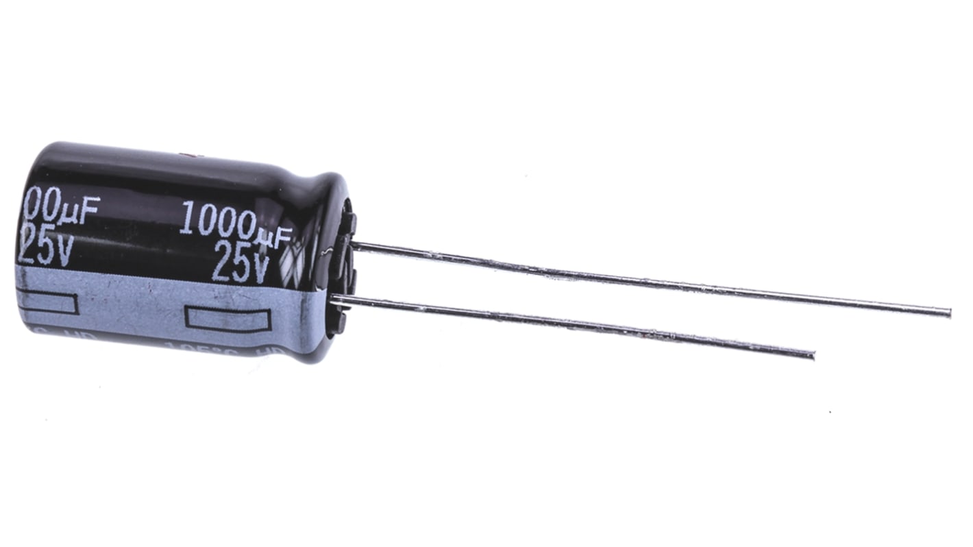 Panasonic 1000μF Aluminium Electrolytic Capacitor 25V dc, Radial, Through Hole - EEUHD1E102