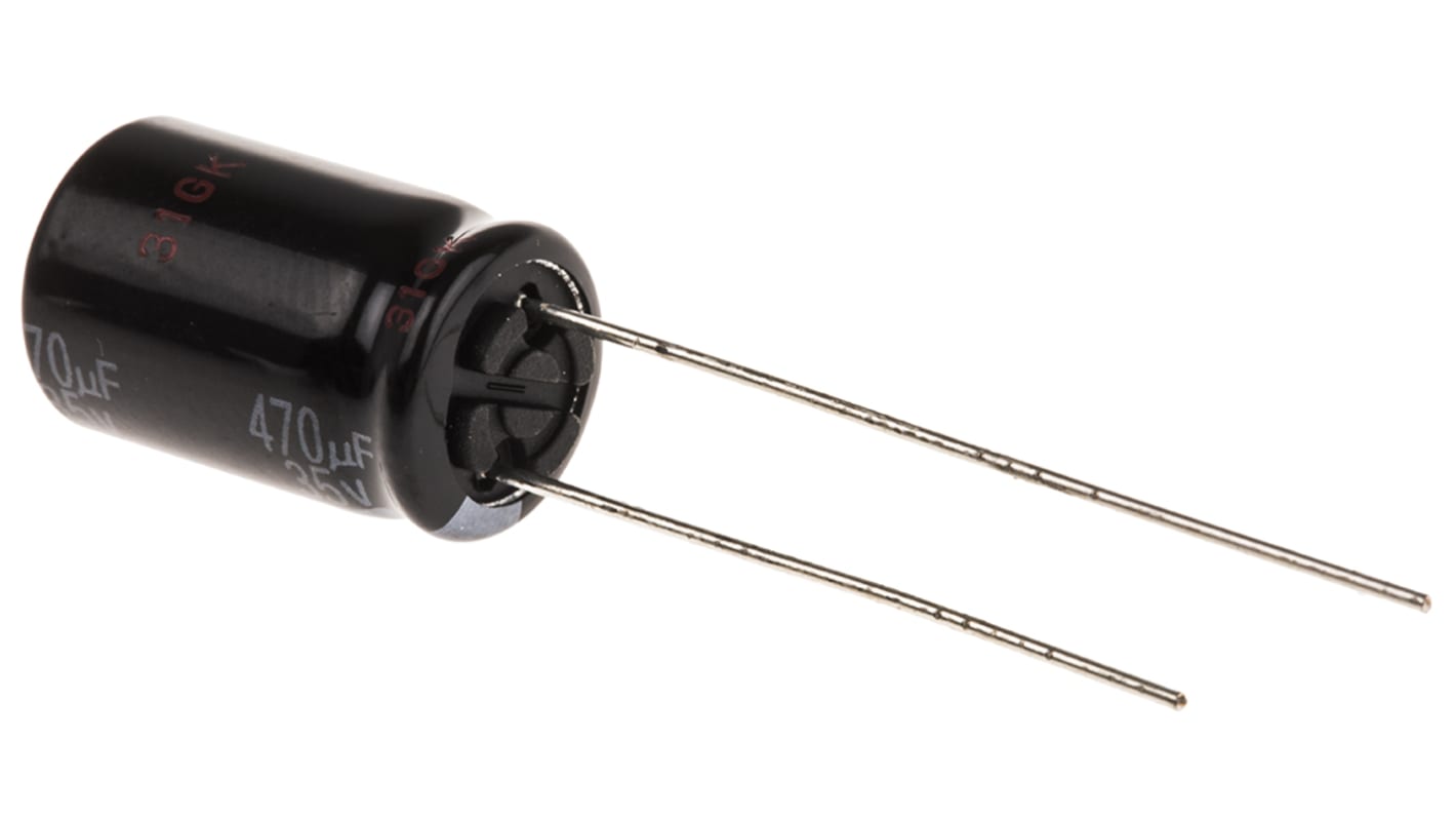 Panasonic 470μF Aluminium Electrolytic Capacitor 35V dc, Radial, Through Hole - EEUHD1V471