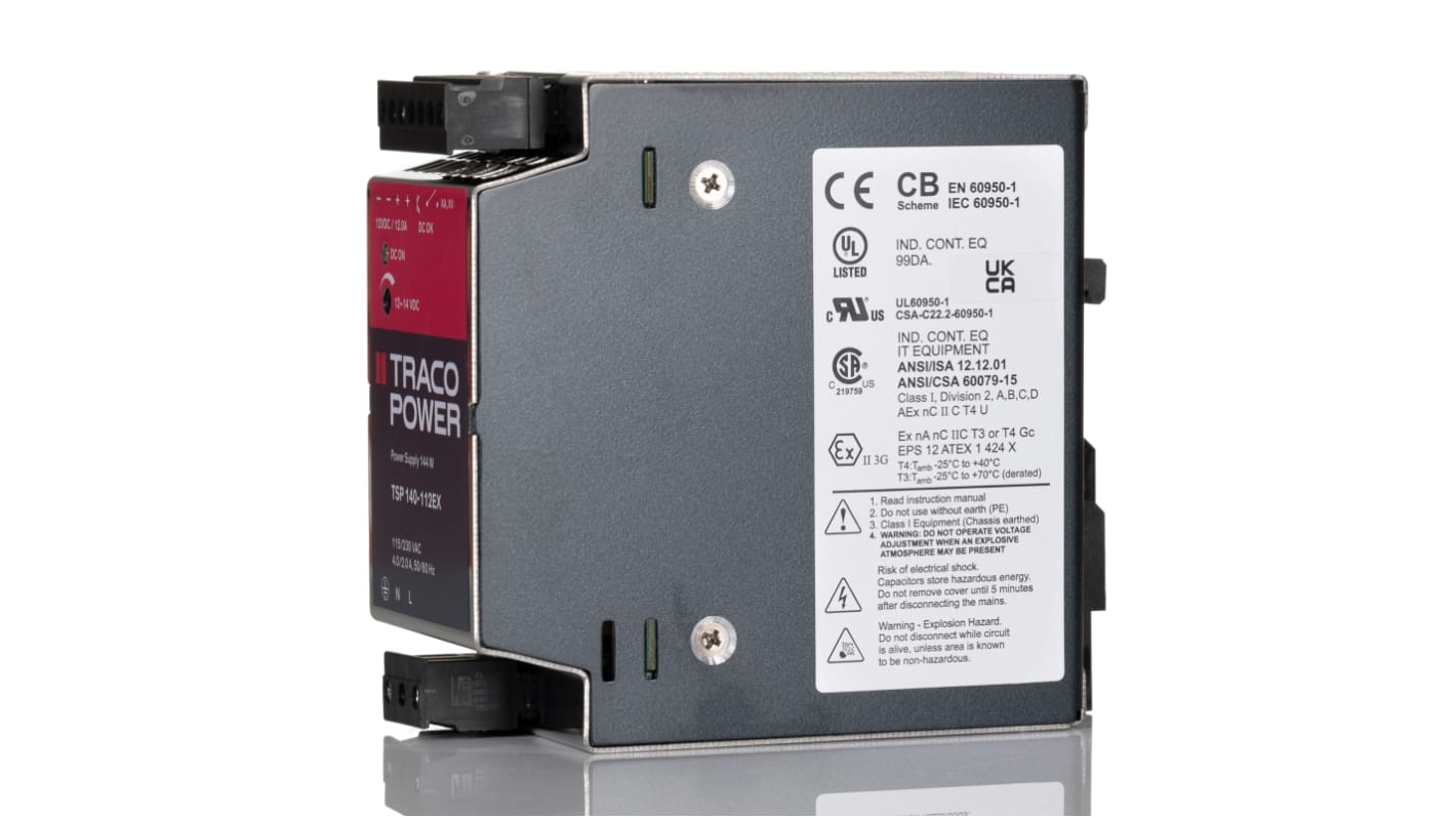 TRACOPOWER TSP Getaktet DIN-Schienen Netzteil 144W, 85 → 264V ac, 12V dc / 12A