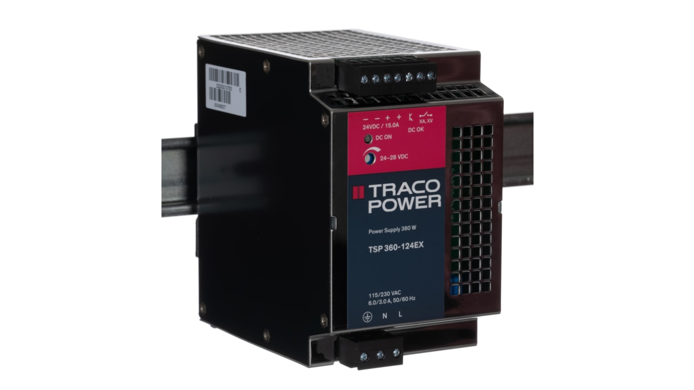 TRACOPOWER TSP Switched Mode DIN Rail Power Supply, 85 → 264V ac ac Input, 24V dc dc Output, 15A Output, 360W