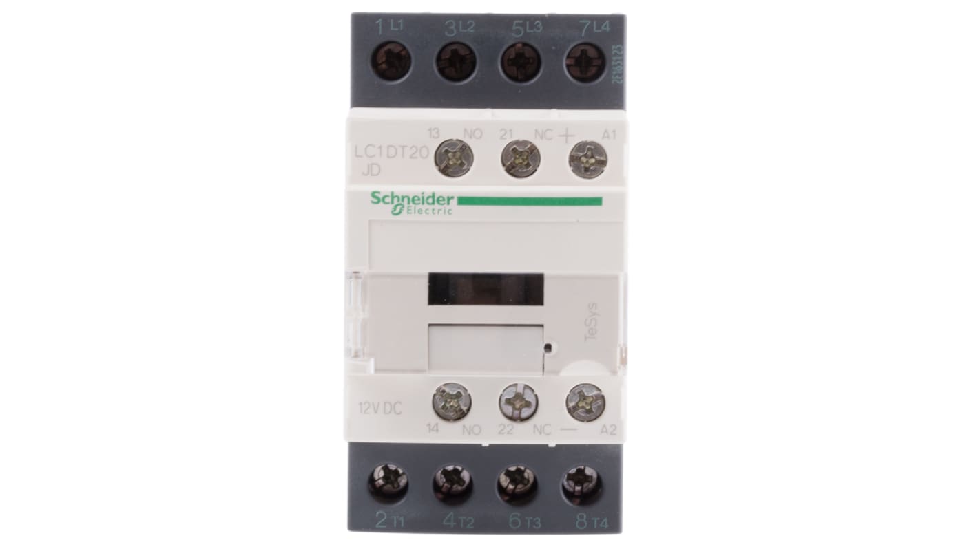 Schneider Electric TeSys D LC1D Contactor, 12 V dc Coil, 4-Pole, 20 A, 4NO, 690 V ac/dc