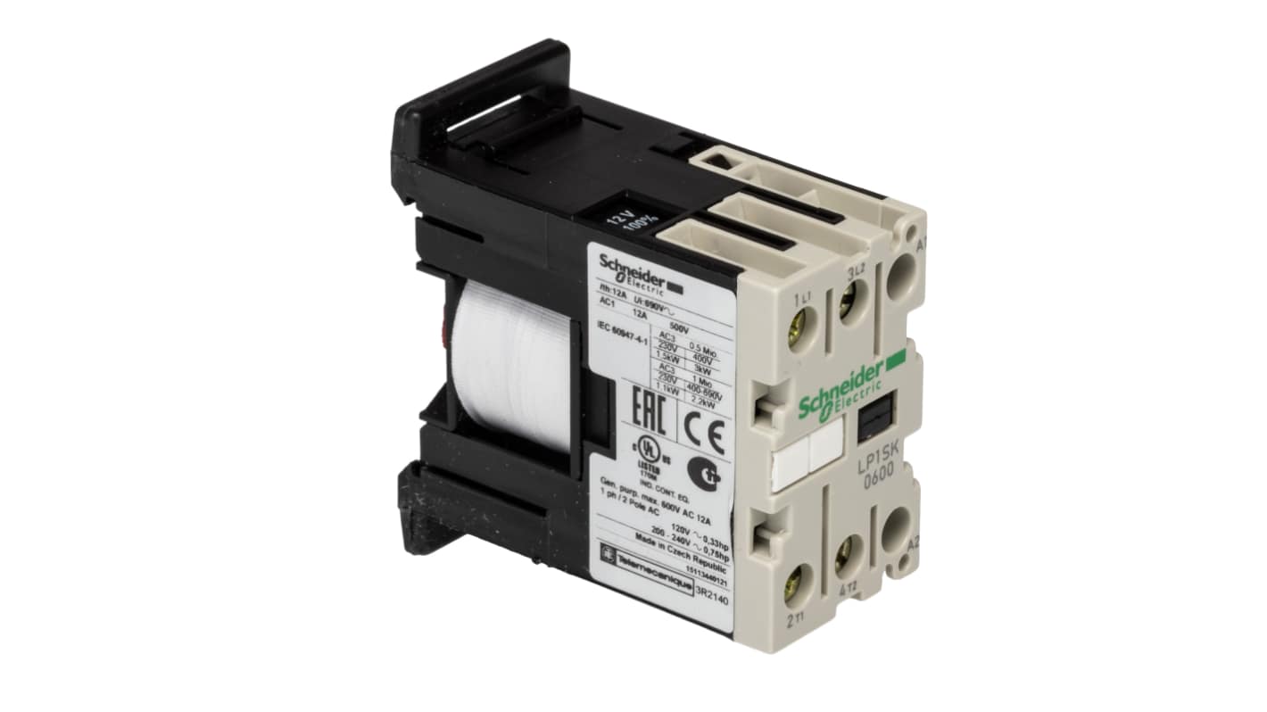 Schneider Electric TeSys SK LP1S Contactor, 12 V dc Coil, 2-Pole, 12 A, 2NO, 690 V ac
