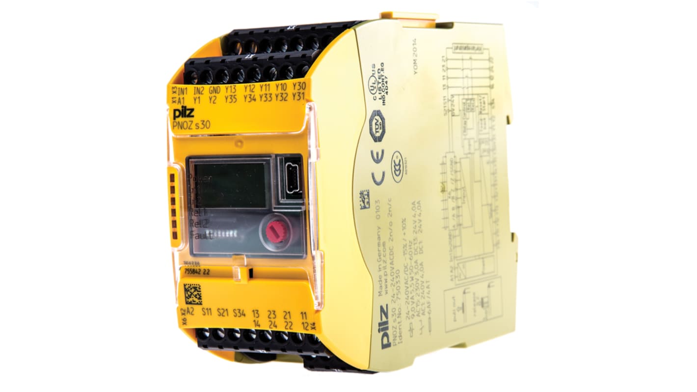 Relé de seguridad Pilz PNOZsigma PNOZ s30 de 1 canal, para Control de parada/velocidad, 24 → 240V ac/dc, cat.