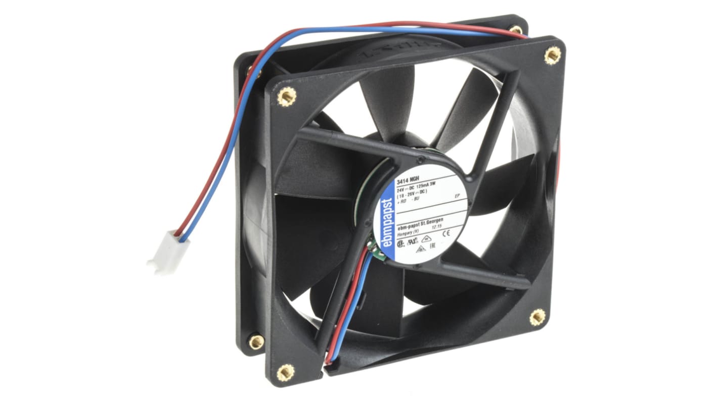 ebm-papst 3400 N Series Axial Fan, 24 V dc, DC Operation, 94m³/h, 3W, 92 x 92 x 25mm