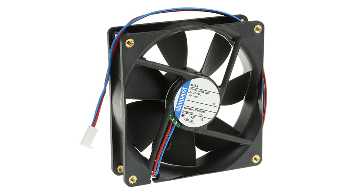 ebm-papst 3400 N Series Axial Fan, 12 V dc, DC Operation, 84m³/h, 2.2W, 92 x 92 x 25mm