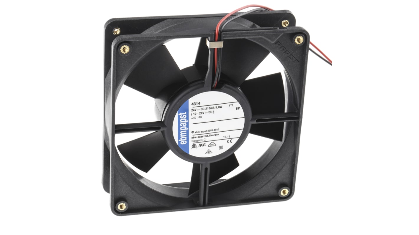 ebm-papst 4300 Series Axial Fan, 24 V dc, DC Operation, 170m³/h, 5W, 119 x 119 x 32mm