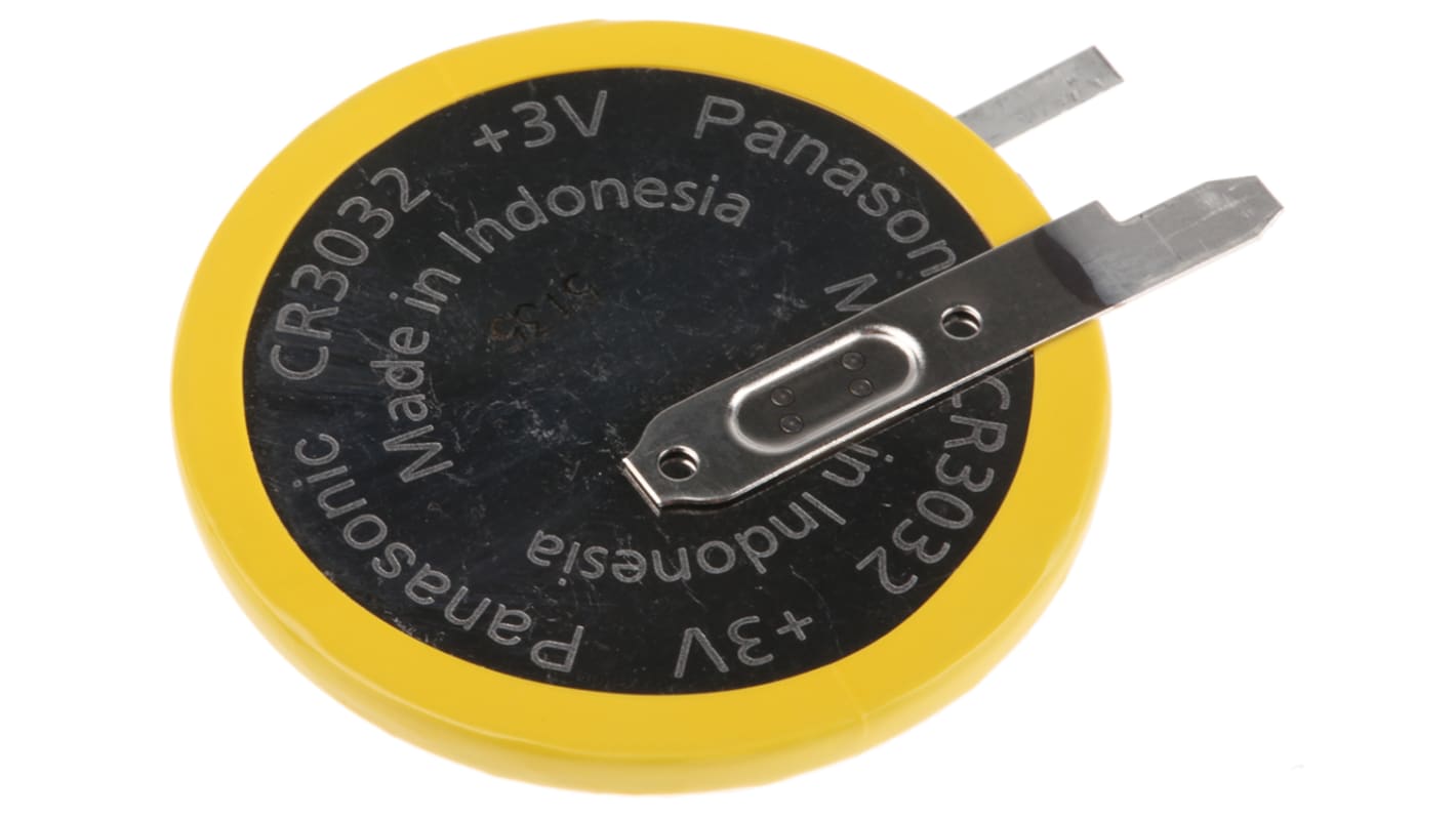Batteria a bottone Panasonic CR3032, Litio diossido di manganese, 3V, 500mAh, terminale Pin PCB