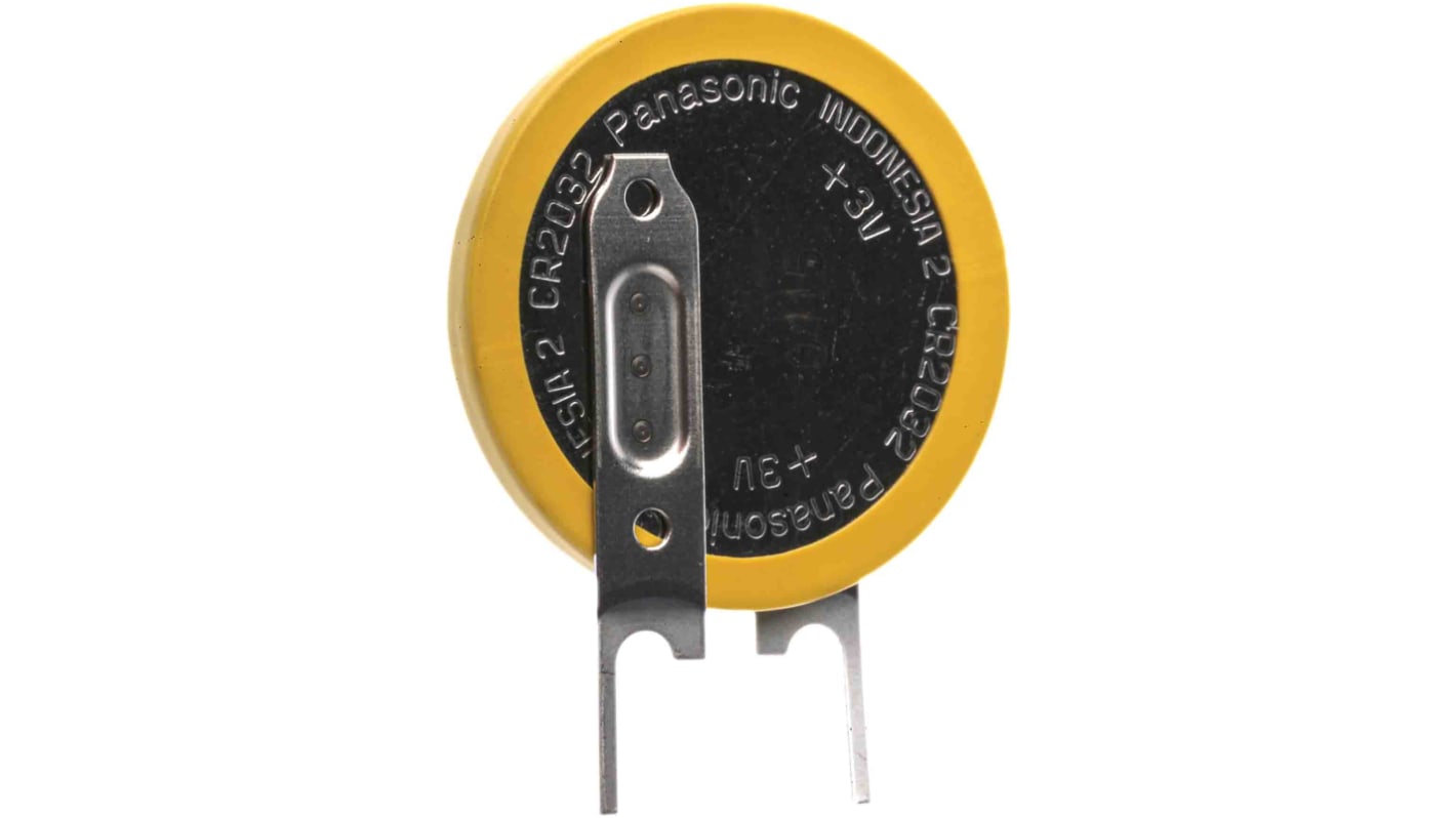 Batteria a bottone Panasonic CR2032, Litio diossido di manganese, 3V, 190mAh, terminale Pin PCB
