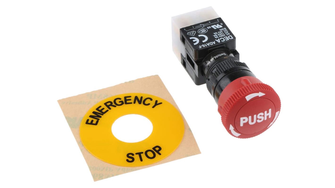 RS PRO Emergency Stop Push Button, Panel Mount, DPDT, IP65