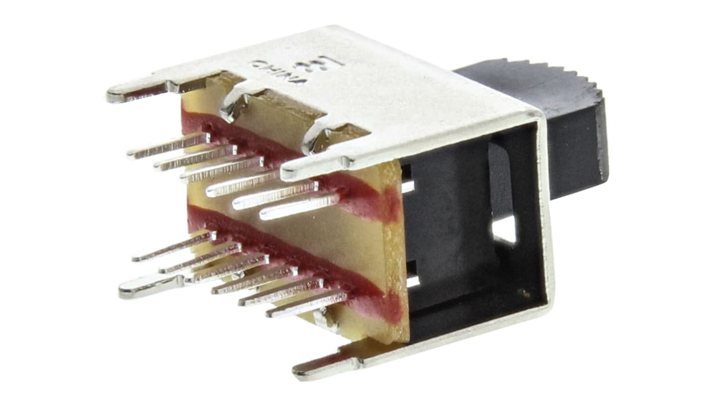 Commutateur à glissière, 4 RT, Verrouillable, 0,3 A, montage Circuit imprimé