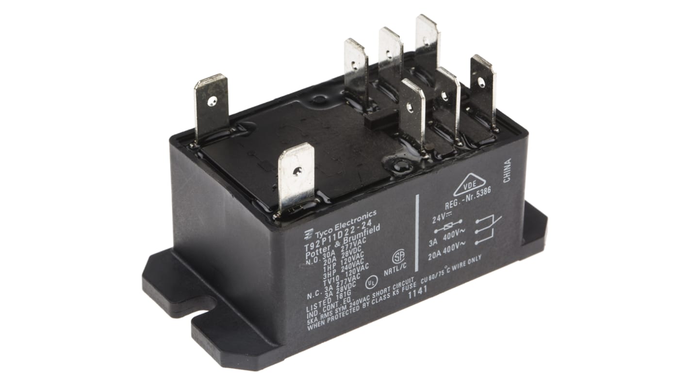 TE Connectivity PCB Mount Power Relay, 24V dc Coil, 30A Switching Current, DPDT