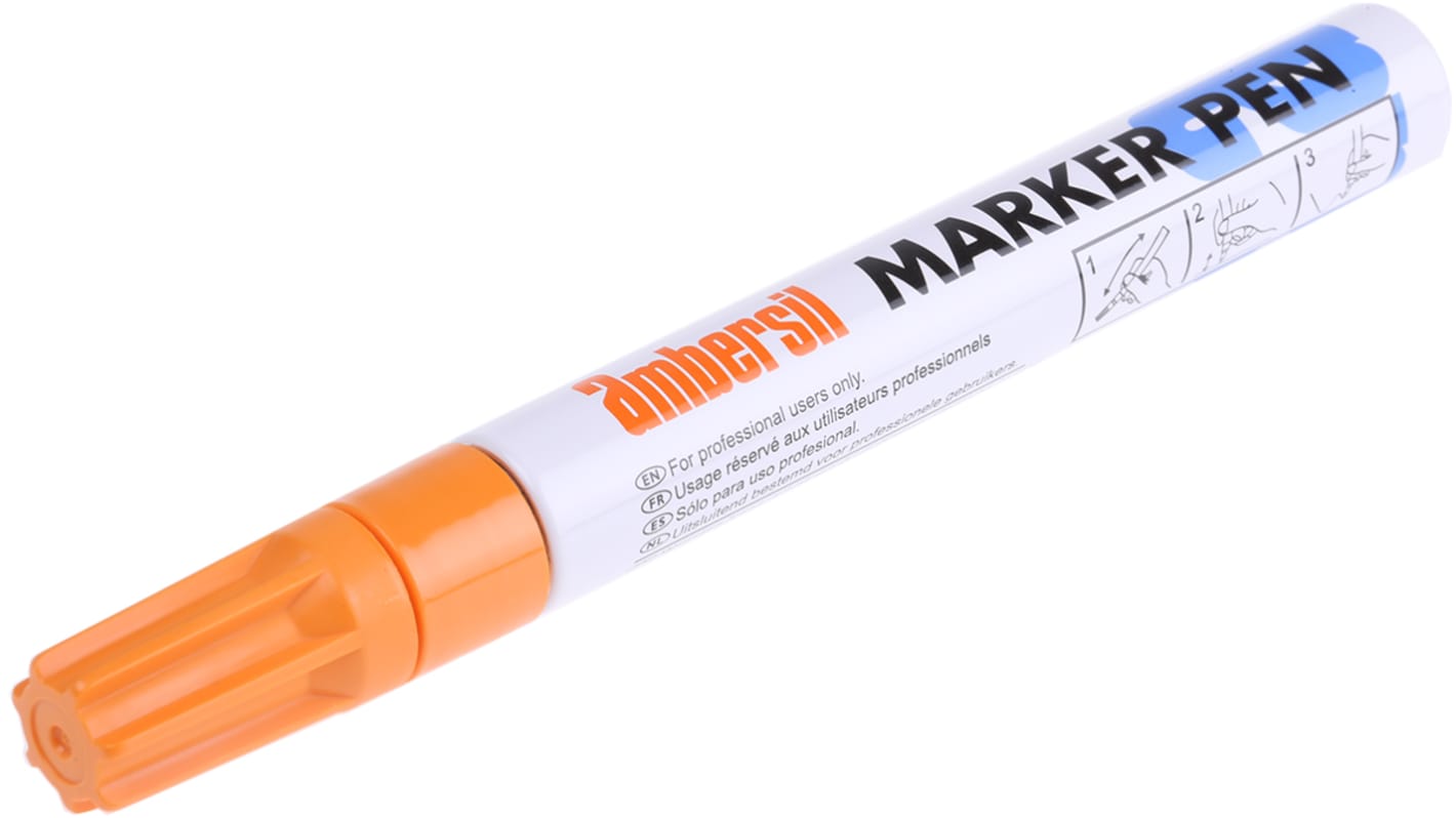Marcador de pintura Ambersil de color Naranja, punta mediana de 3mm, para Cartón, Vidrio, Metal, Papel, Plástico,
