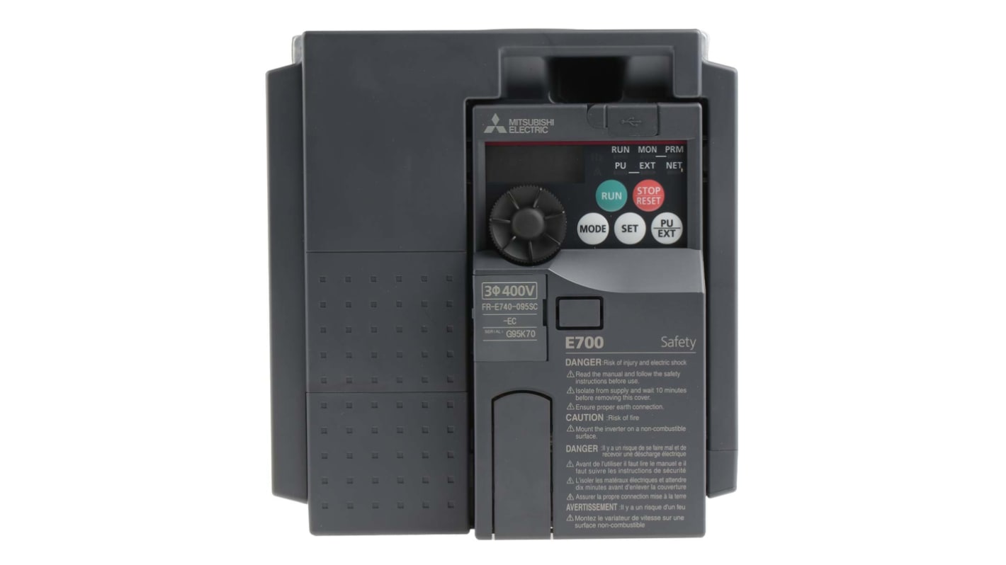 Mitsubishi Inverter Drive, 3.7 kW, 3 Phase, 400 V ac, 9.5 A, FR-E740 Series