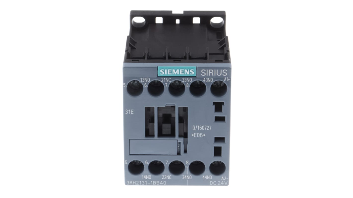 Siemens SIRIUS 3RH2 Hilfsschütz 24 V dc-Spule, 4 -polig , 690 Vac / 10 A 3 Schließer + 1 Öffner 4-Hilfskontakte