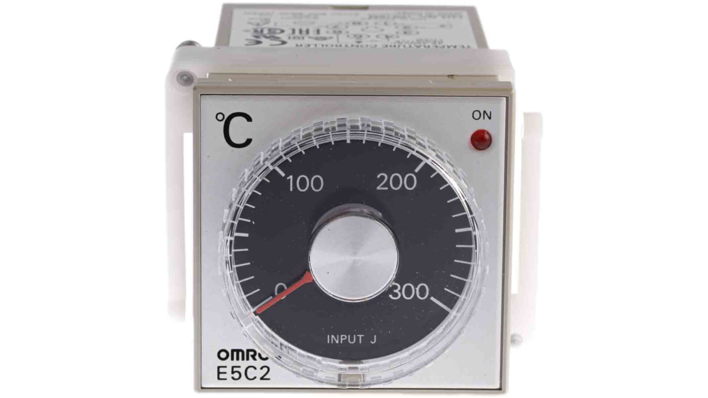 Omron E5C2 Panel Mount, Din-Rail Removable Socket Digital Thermometer Alarm, 48 x 48mm Relay, 100 → 240 V ac Supply