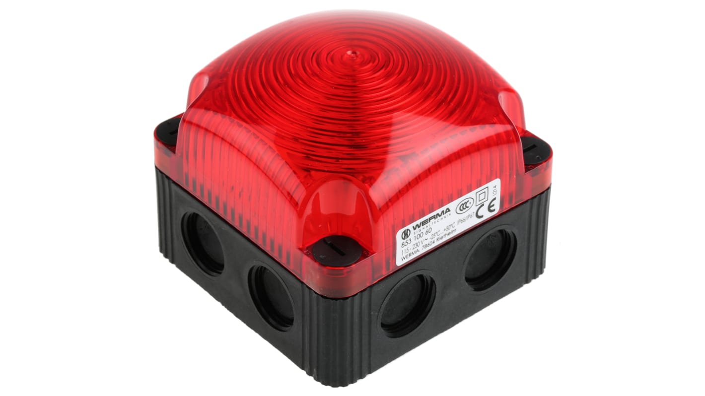 Werma BWM 853 Series Red Steady Beacon, 115 → 230 V ac, Surface Mount, Wall Mount, LED Bulb, IP66, IP67