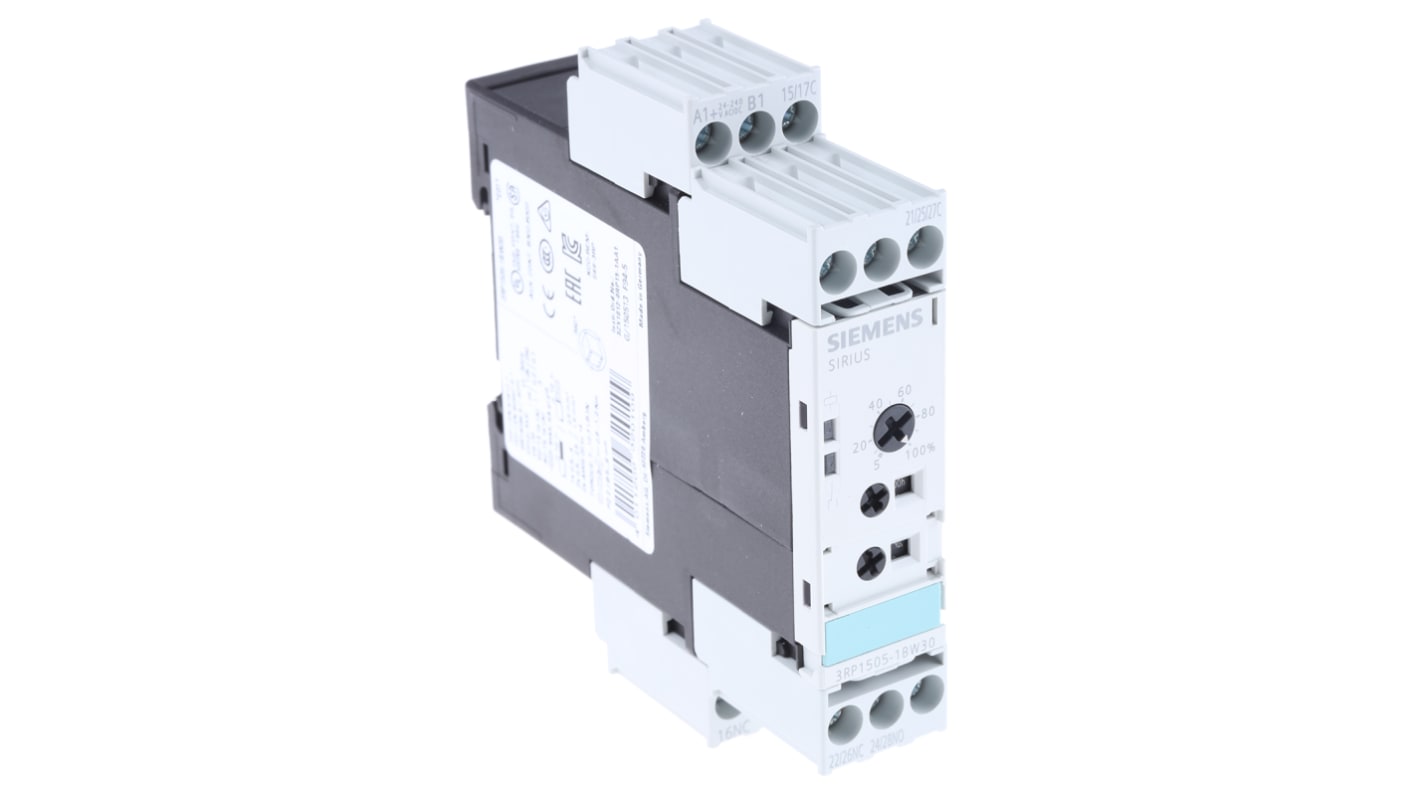 Siemens DIN Rail Mount Timer Relay, 24 → 240V ac/dc, 2-Contact, 0.5 → 10min, DPDT