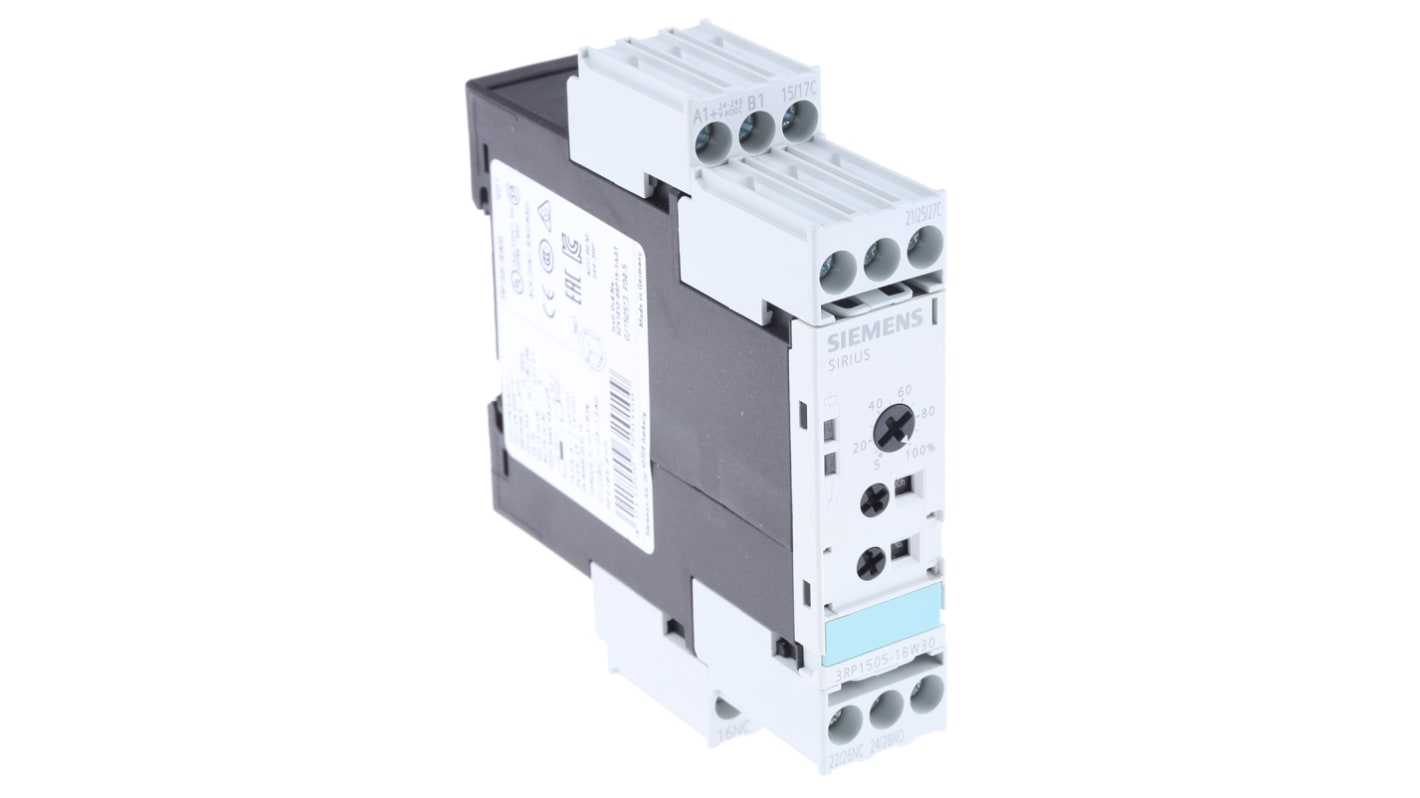 Timer Relay Siemens, intervallo 0.5 → 10min, 2 poli, DPDT, Guida DIN