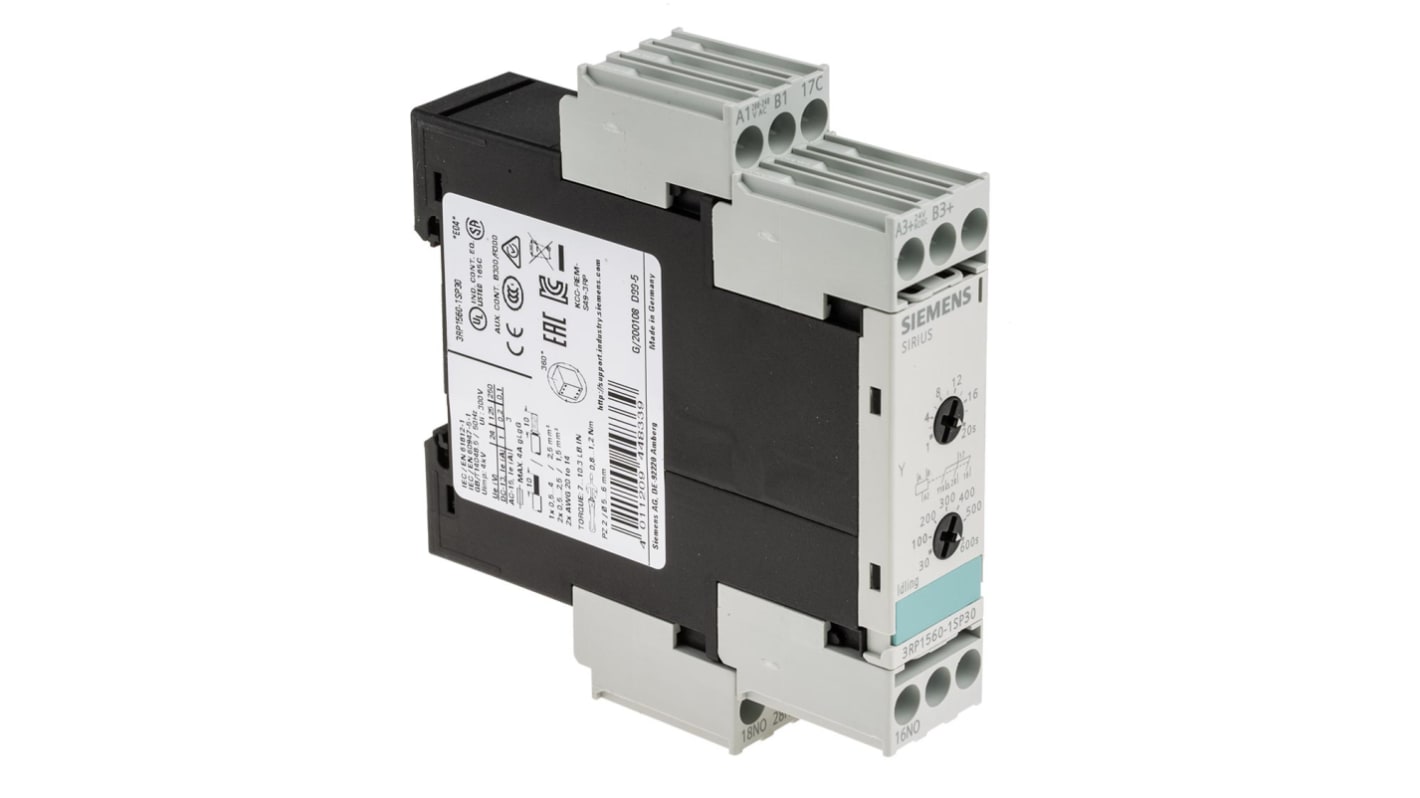 Relais temporisé Siemens, 24 V ac/dc, 200 → 240V c.a., Rail DIN, 3 contacts