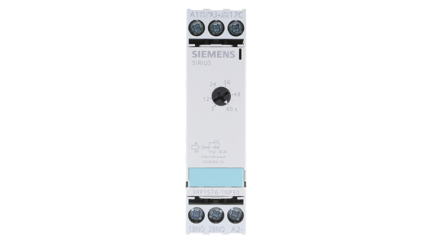 Siemens DIN Rail Mount Timer Relay, 24V ac, 2-Contact, 3 → 60s, 1-Function, SPST