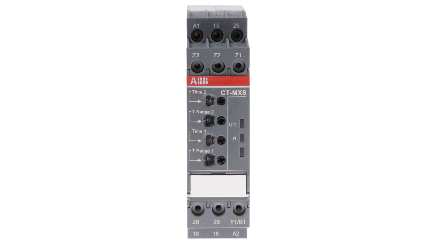 ABB Zeitrelais, DIN-Schienen, 0.05 s → 300h, 24 → 240 V ac, 24 → 48V dc, 2 Kont. Multifunktion,