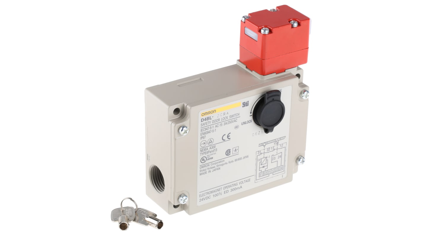 Omron D4BL Series Solenoid Interlock Switch, Power to Unlock, 24V dc