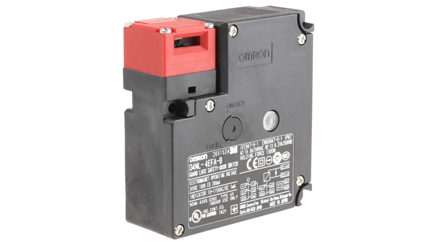 Omron D4NL Series Safety Switch, Power to Unlock, 24V dc, 2NC/1NO + 1NC/1NO