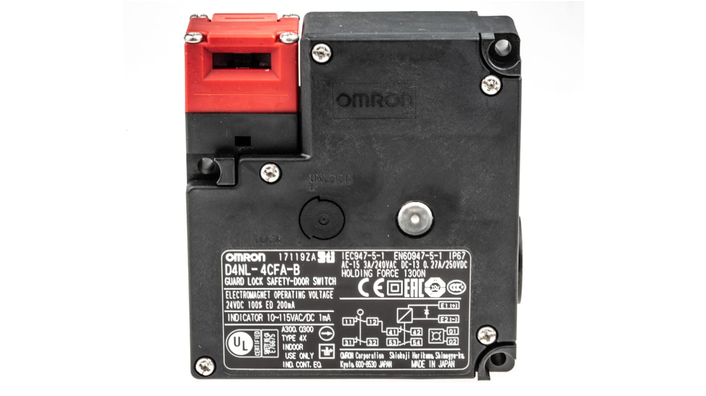 Omron D4NL Series Solenoid Interlock Switch, Power to Unlock, 24V dc, 2NC + 1NC/1NO