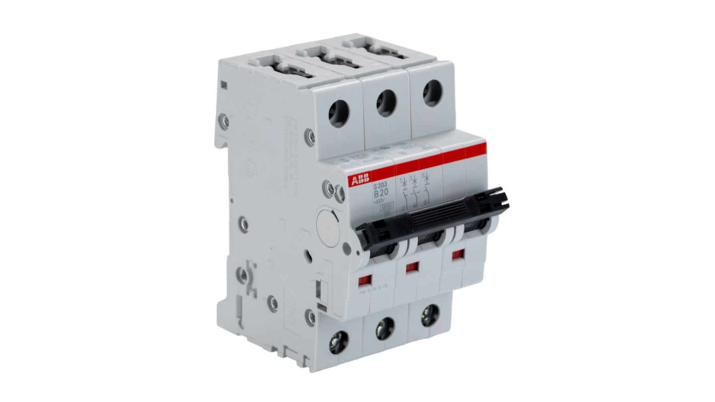 ABB System Pro M Compact S200 MCB, 3P, 20A Curve B, 400V AC, 10 kA Breaking Capacity