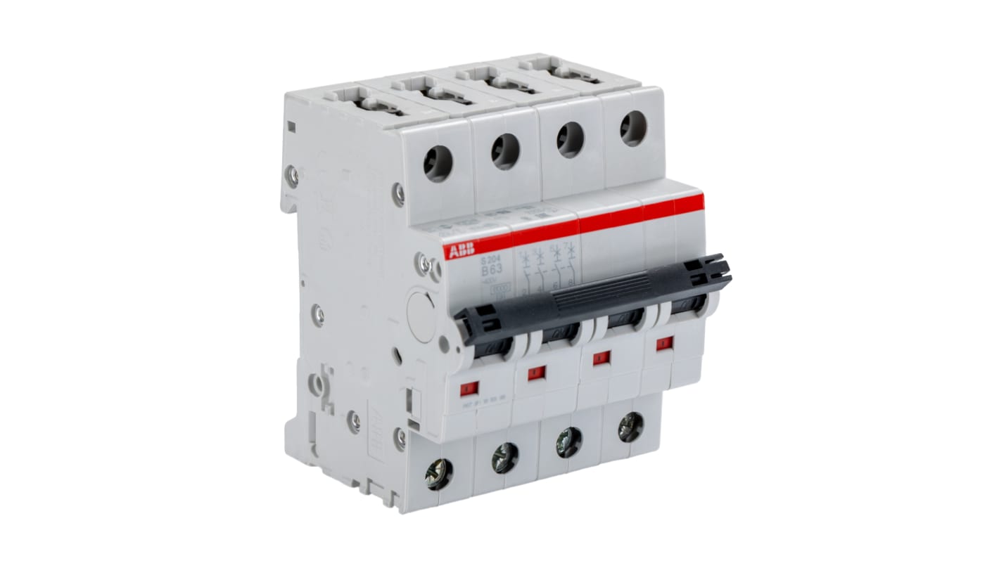 ABB System Pro M Compact S200 MCB, 4P, 63A Curve B, 400V AC, 10 kA Breaking Capacity