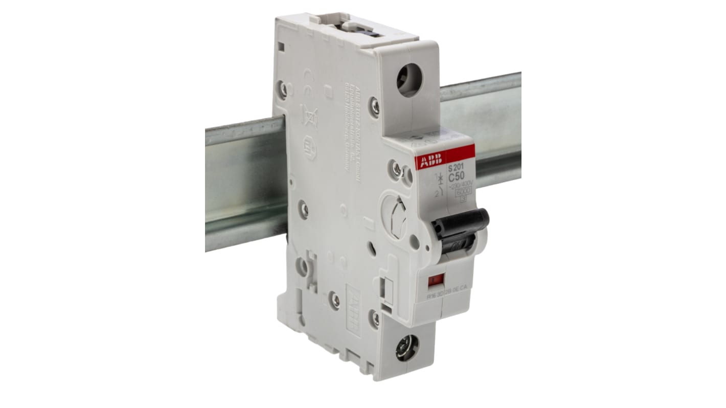 ABB System Pro M Compact S200 MCB, 1P, 50A Curve C, 230V AC, 72V DC, 10 kA Breaking Capacity