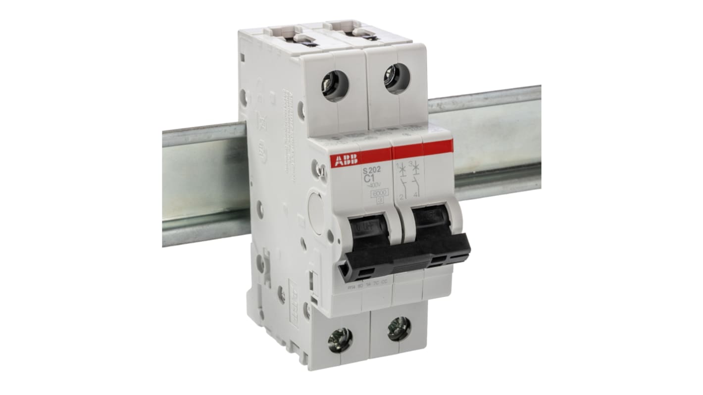 ABB S200 MCB Leitungsschutzschalter Typ C, Pol 2 1A 400V, Abschaltvermögen 6 kA System Pro M Compact