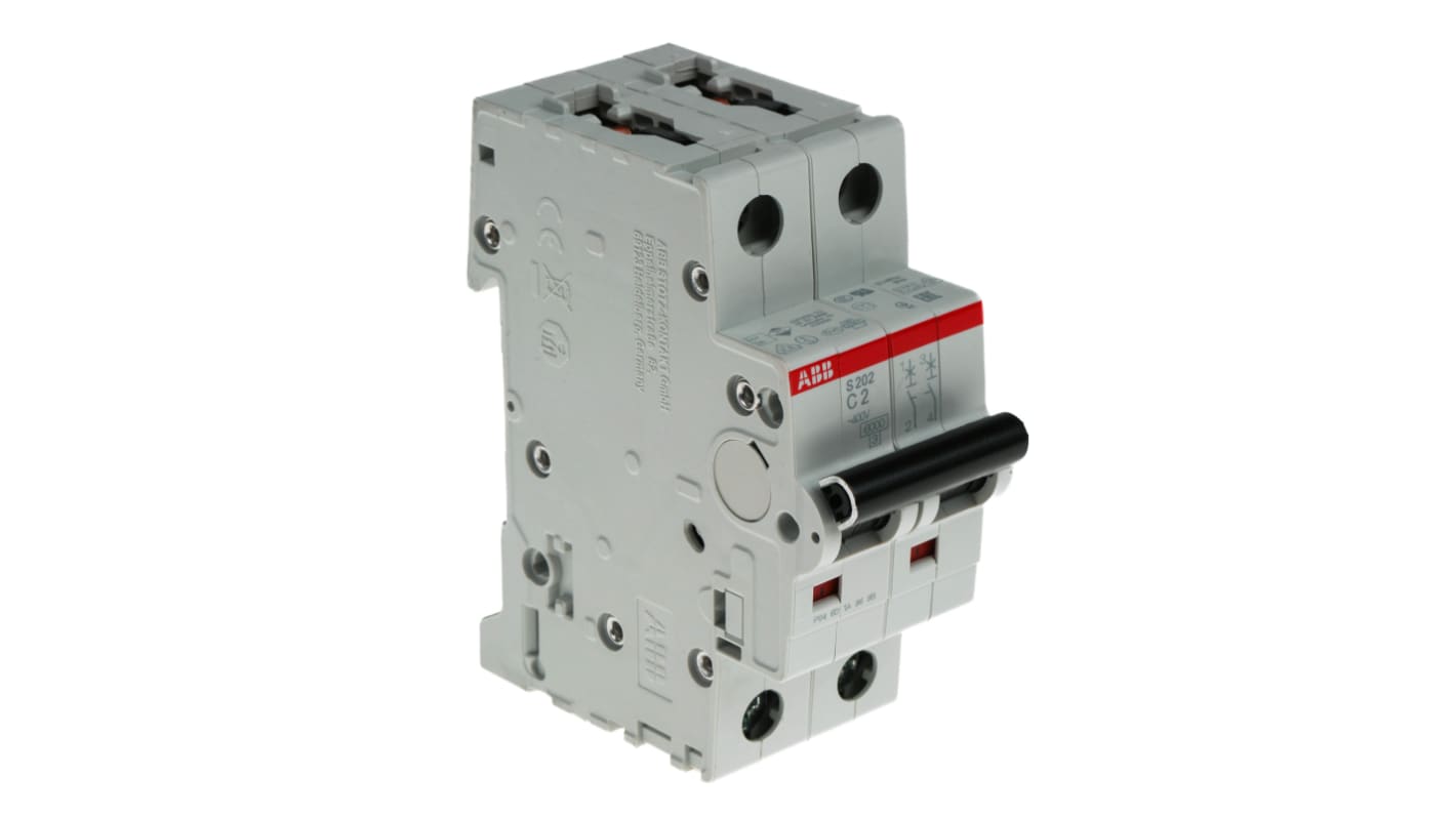 ABB System Pro M Compact S200 MCB, 2P, 2A Curve C, 400V AC, 6 kA Breaking Capacity