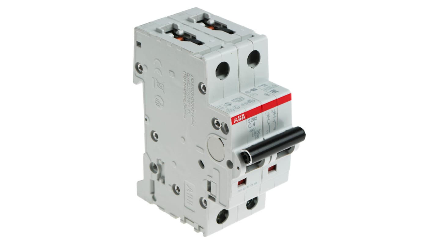 ABB System Pro M Compact S200 MCB, 2P, 4A Curve C, 400V AC, 6 kA Breaking Capacity