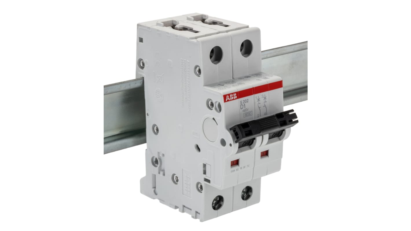 ABB System Pro M Compact S200 MCB, 2P, 1A Curve D, 400V AC, 125V DC, 10 kA Breaking Capacity