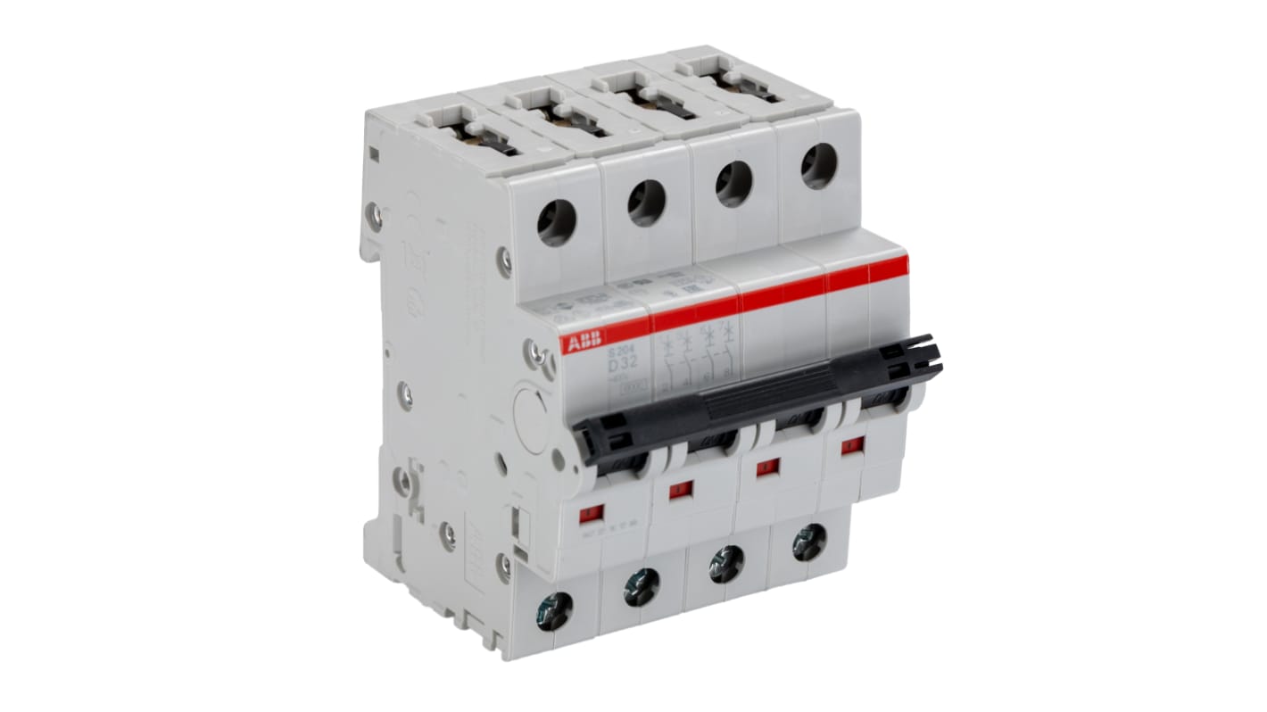 ABB System Pro M Compact S200 MCB, 4P, 32A Curve D, 400V AC, 10 kA Breaking Capacity